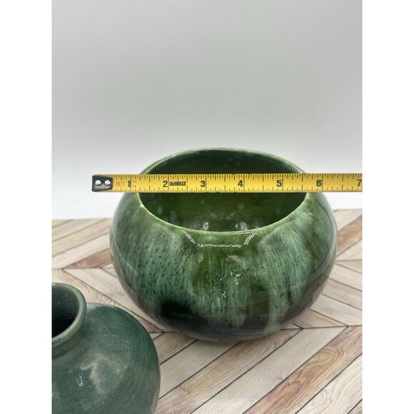 Green Drop Glaze Pottery Sugar Bowl & Creamer Drip Glaze Set Vintage Stunning - Picture 6 of 7